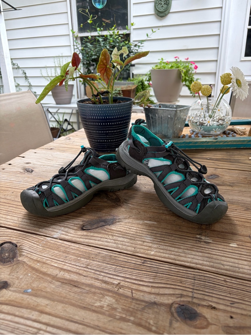 KEEN Women’s 6.5 Waterproof Sport Sandals Black Teal Hiking Water Shoes